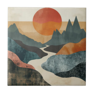 Carreau Paysage de montagne au coucher du soleil sur la ri