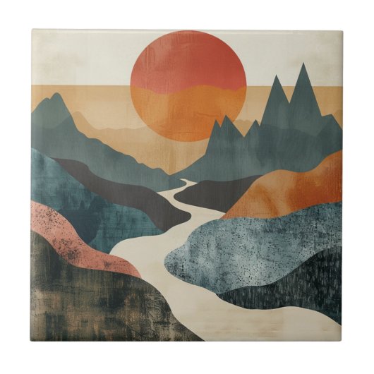 Carreau Paysage de montagne au coucher du soleil sur la ri (Devant)