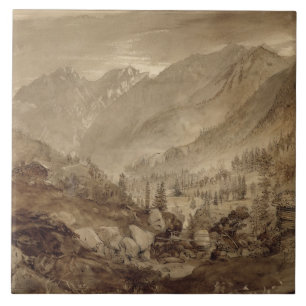 Carreau Paysage de montagne, Macugnaga, 1845 (stylo et