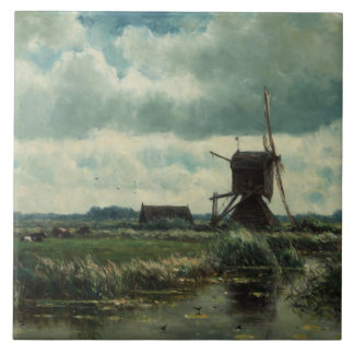 Carreau Paysage de Polder avec le moulin à vent, Willem