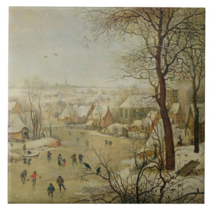 Carreau Paysage d'hiver avec le piège d'oiseau (huile sur