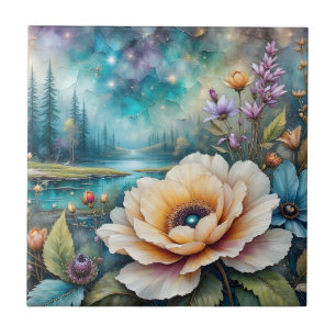 Carreau Paysage forestier de la rivière Cosmos abricot et