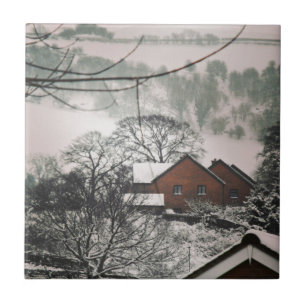 Carreau Paysage gallois d'hiver Maisons des collines d'arb