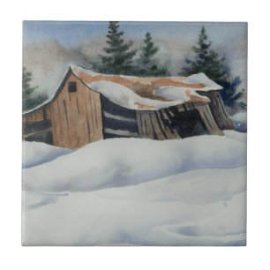 Carreau Paysage hivernal grange abandonnée neige Carrelage