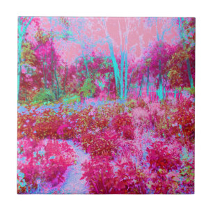 Carreau Paysage impressionniste de jardin rouge et rose
