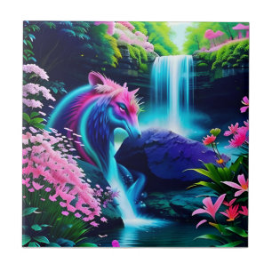 Carreau Paysage magique Cascade et fleurs deux