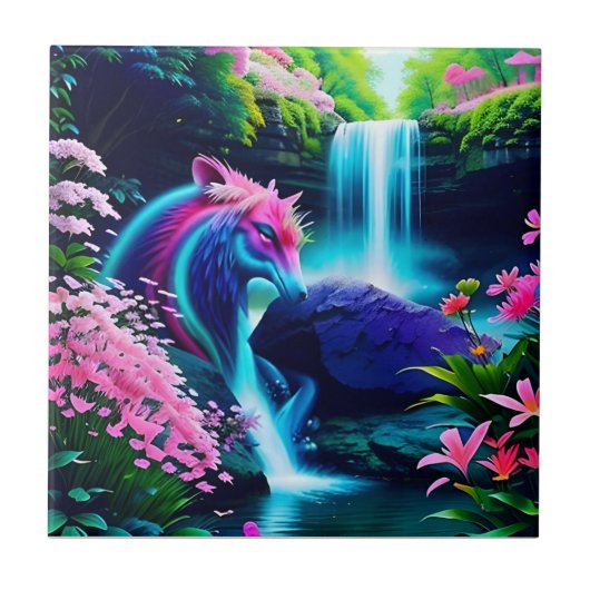 Carreau Paysage magique Cascade et fleurs deux (Devant)