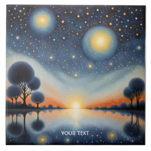 Carreau Paysage nocturne Imaginaire mignon Pointilliste