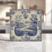 Carreau Paysage pastoral bleu et blanc