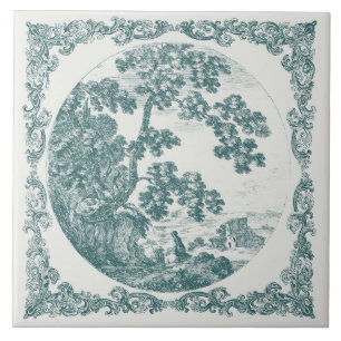 Carreau Paysage rural néerlandais Delft sarcelle vintage