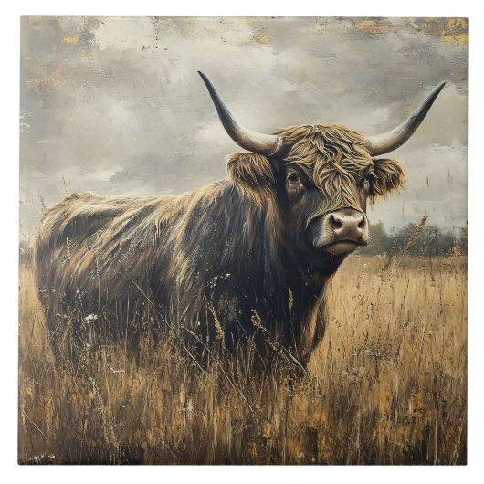 Carreau Paysage rustique de vache des Highlands (Devant)