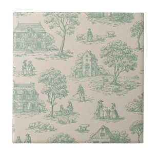 Carreau Paysage Toile de Ferme Vert Sauge Vintage