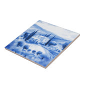 Carreau Paysage toscan Aquarelle Delft Style Bleu Carrelag (Côté)