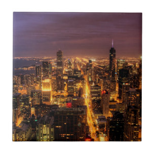 Carreau Paysage urbain de nuit de Chicago