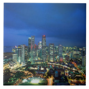 Carreau Paysage urbain de Singapour la nuit, Singapour