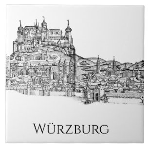 Carreau Paysage urbain de Würzburg en Bavière, art linéair