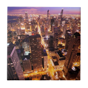 Carreau Paysage urbain la nuit de Chicago