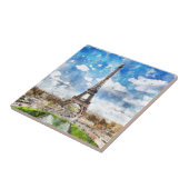 Carreau Paysage urbain Paris, Eiffel d'aquarelle vers (Côté)