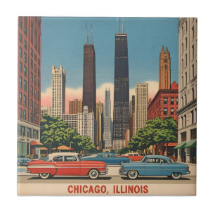 Carreau Paysage urbain vintage de Chicago Illinois Voyage 