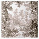 Carreau Paysage vintage Cottage Toile Brown & Blanc<br><div class="desc">Paysage vintage classique toile de jouy motif avec chalet et pont rustique dans une clairière encadrée par un bosquet d'arbres dans les tons clairs et brun foncé sur arrière - plan blanc. Le motif est transparent et peut être mis à niveau vers le haut ou vers le bas.</div>