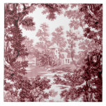 Carreau Paysage vintage Cottage Toile-Rose & Blanc<br><div class="desc">Paysage vintage classique toile de jouy motif avec chalet rustique et pont dans une clairière encadrée par un bosquet d'arbres dans les tons rose et marron sur arrière - plan blanc. Le motif est transparent et peut être mis à niveau vers le haut ou vers le bas.</div>