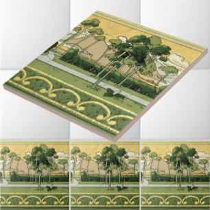 Carreau Paysage vintage De 1906 De Style Arts Et Artisanat