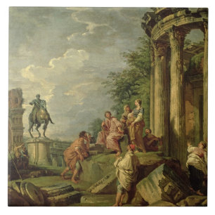 Carreau Paysans parmi les ruines romaines, 1743 (huile sur