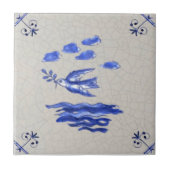 Carreau Peace Dove with Olive Branch Blue Delft 1600s Repr (Devant)
