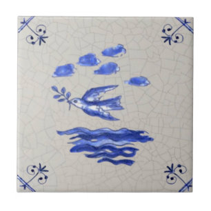 Carreau Peace Dove with Olive Branch Blue Delft 1600s Repr