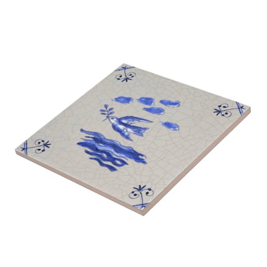 Carreau Peace Dove with Olive Branch Blue Delft 1600s Repr (Côté)