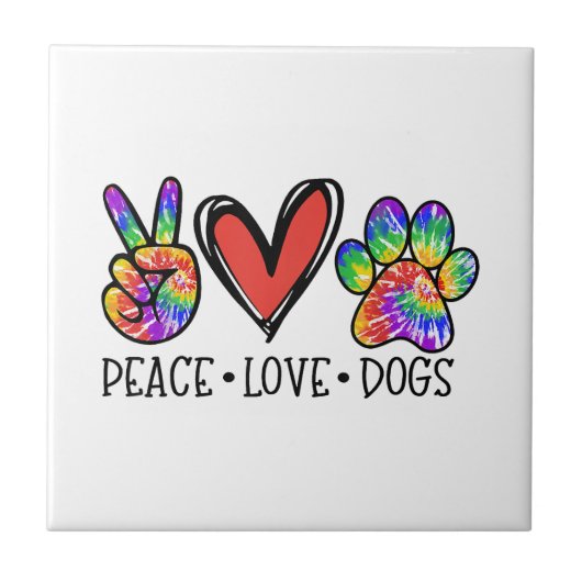 Carreau Peace Love Chiens Paws Tie Dye Rainbow Animal Resc (Devant)