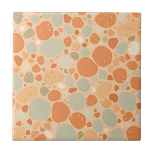 Carreau Peach Sage Green Pebble Pattern Abstract Organic  (Devant)