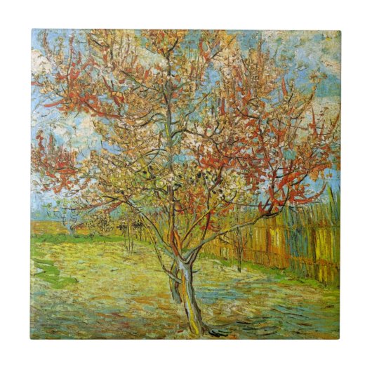 Carreau Peach Tree rose en fleurs par Vincent van Gogh (Devant)