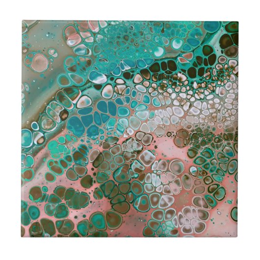 Carreau Peach & Turquoise Acrylic pour Abstract (Devant)