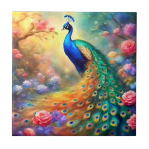 Carreau Peacock Bird 100 avec fleurs
