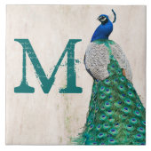 Carreau Peacock Bird Feather Turquoise Monogramme Display  (Devant)