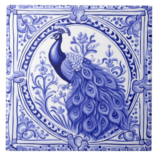 Carreau Peacock bleu et blanc portugais européen (Devant)