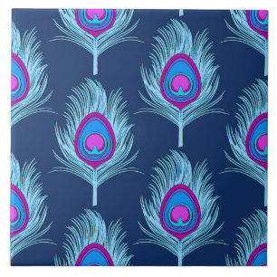 Carreau Peacock Feathers, Navy et Pastel Blue