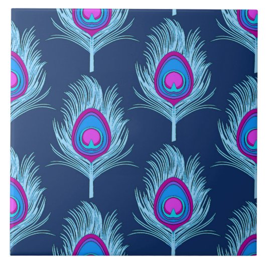 Carreau Peacock Feathers, Navy et Pastel Blue (Devant)