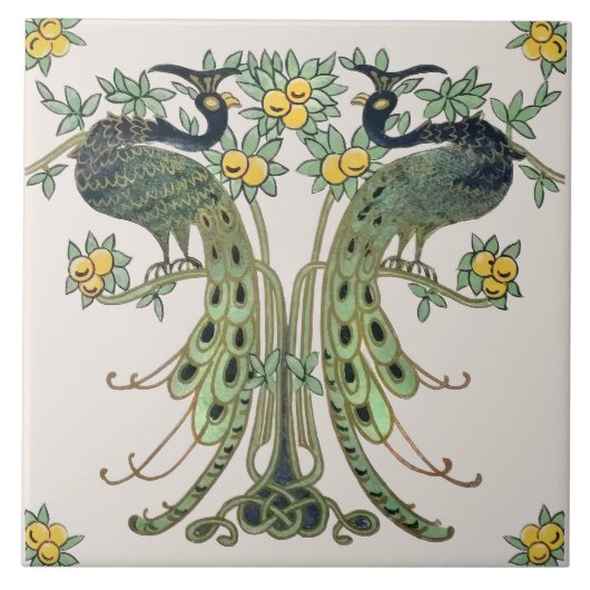 Carreau Peacock & Fruit Design par Mabel C. Dibble Art Déc (Devant)