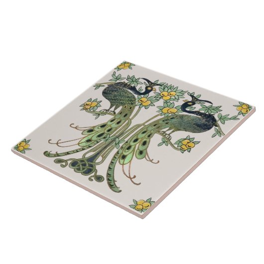 Carreau Peacock & Fruit Design par Mabel C. Dibble Art Déc (Côté)