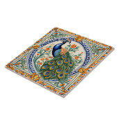 Carreau Peacock Méditerranéen Jaune & Bleu Folk Floral (Côté)