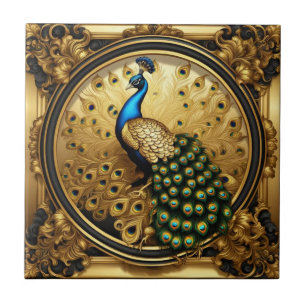 Carreau Peacock or et cadre ornemental noir