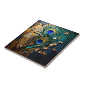 Carreau Peacock plumes feuille perle faux feuille d'or mar (Côté)