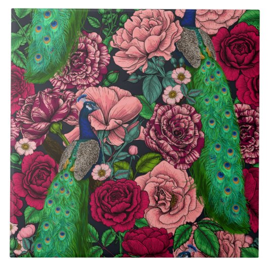 Carreau Peacocks dans le jardin rose 2 (Devant)