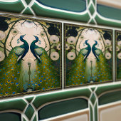 Carreau Peacocks Klimt Décor Mur Vert Art Nouveau