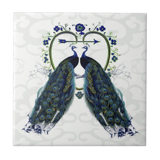 Carreau PEAFOWL peacock love heart personalized (Devant)