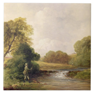 Carreau Pêche : Jouant un poisson (huile sur la toile)