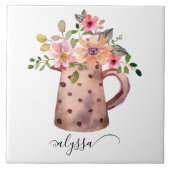 Carreau Pêche rustique et aquarelle mauve Florale (Devant)