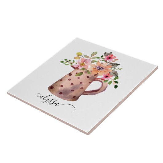 Carreau Pêche rustique et aquarelle mauve Florale (Côté)